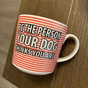 Red & White Striped Mug “Be the Person Your Dog Thinks You Are”.